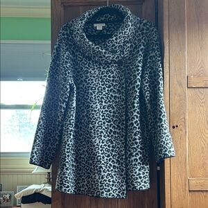 Christian Siriano Gray Leopard Cowl Neck Sweater